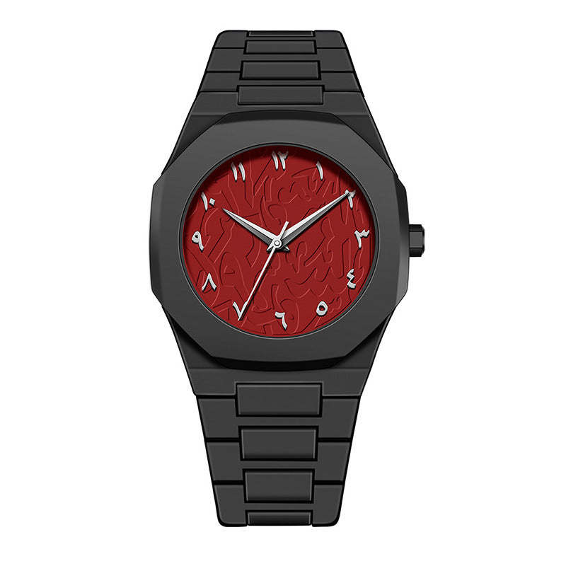Men’s Black Matte Arabic Numerals Quartz Watch – Waterproof Casual Timepiece