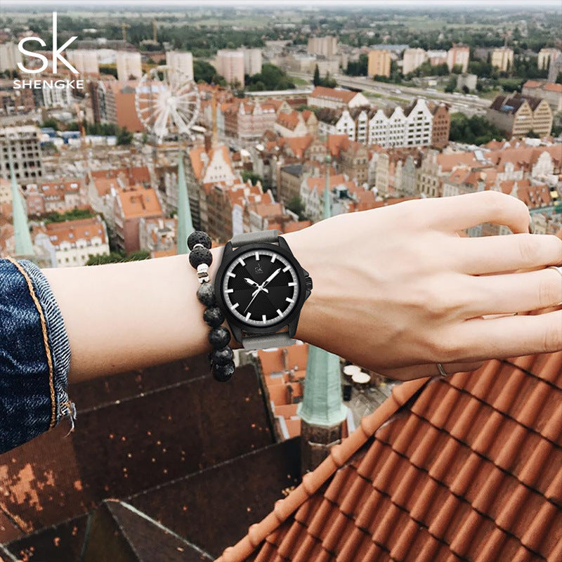 SK Men’s Quartz Watch – 43mm Round Dial, 30M Waterproof Leather Strap Wristwatch
