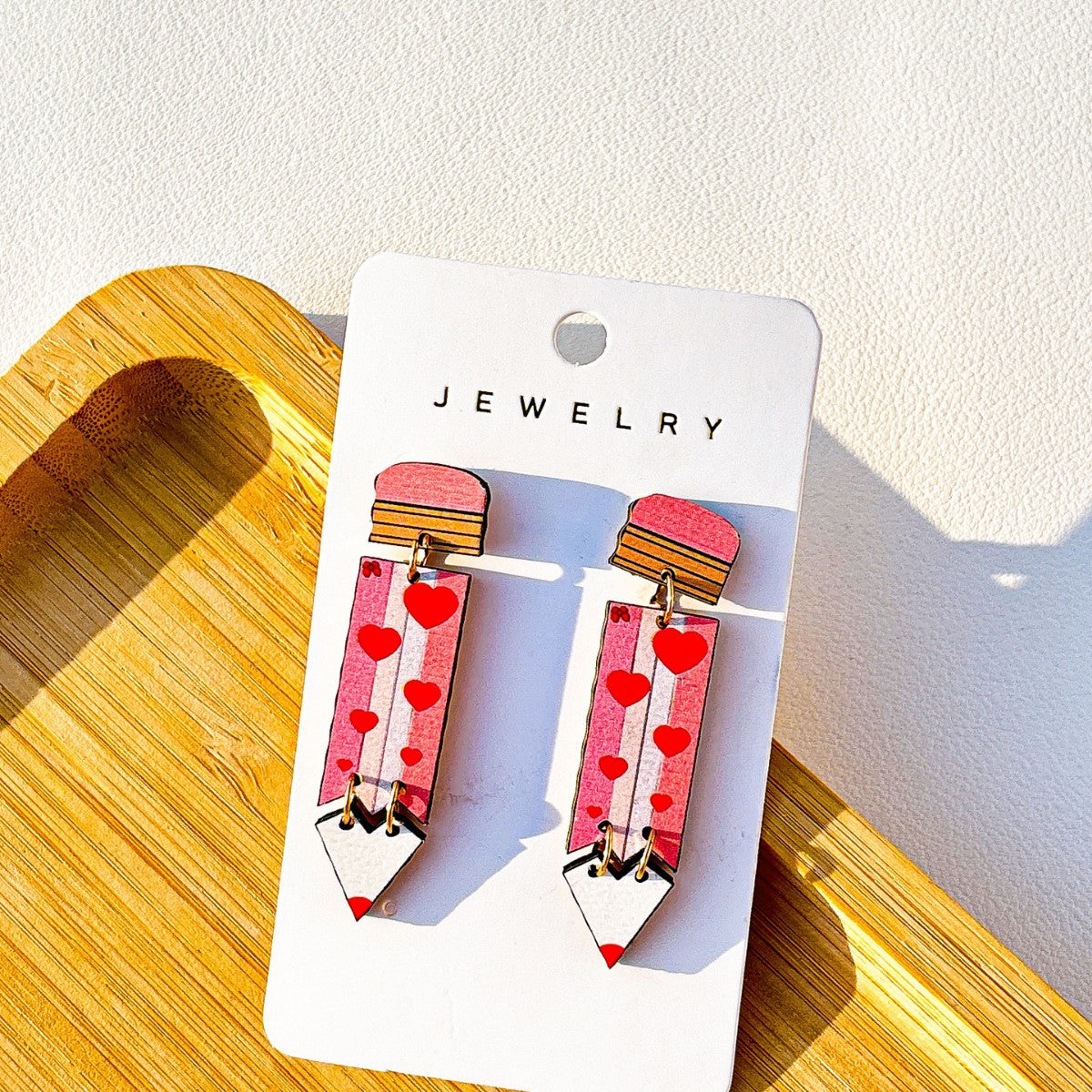 Valentine’s Day Wooden Earrings for Women – Tassel Double Ring Jewelry