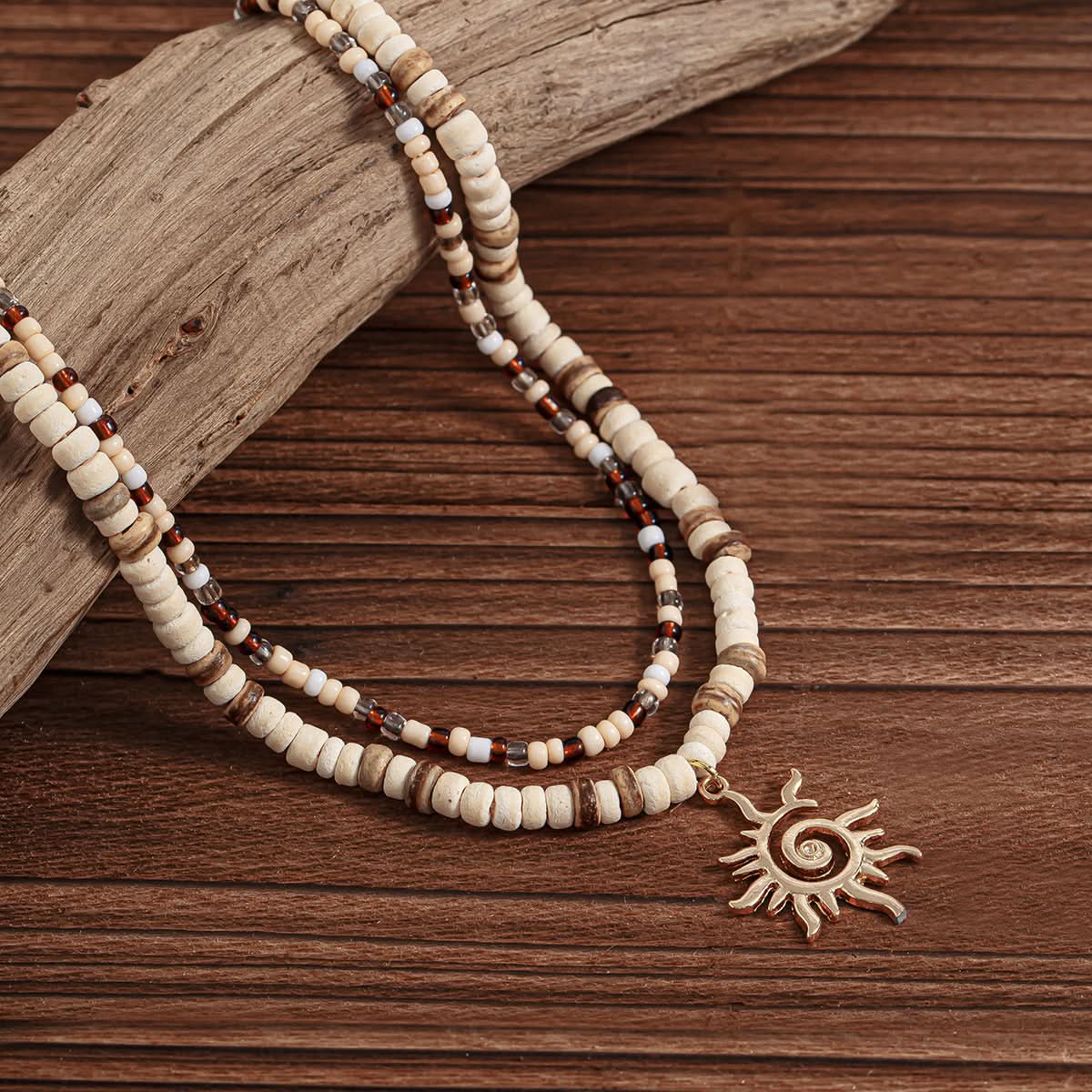 Men’s Sun Pendant Beaded Necklace, Hip-Hop Style