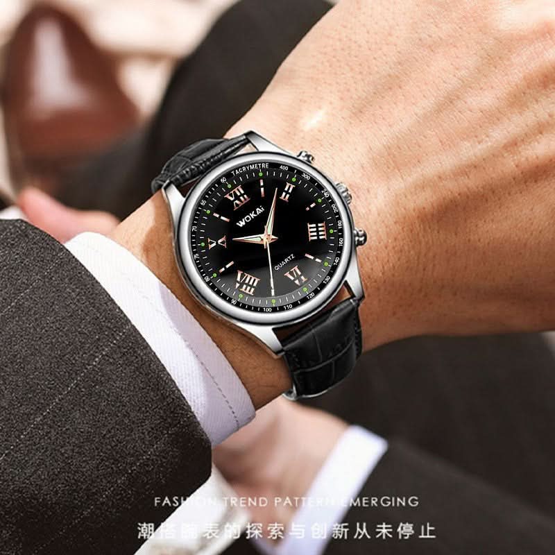 Men’s Quartz Watch, Roman Numerals-Black