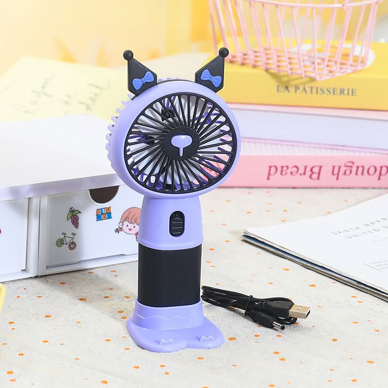 Portable Cartoon Handheld Fan – USB Rechargeable, Detachable Base