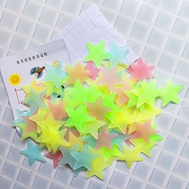 Pack of 50 3D Luminous Star Stickers, Fluorescent Wall Décor