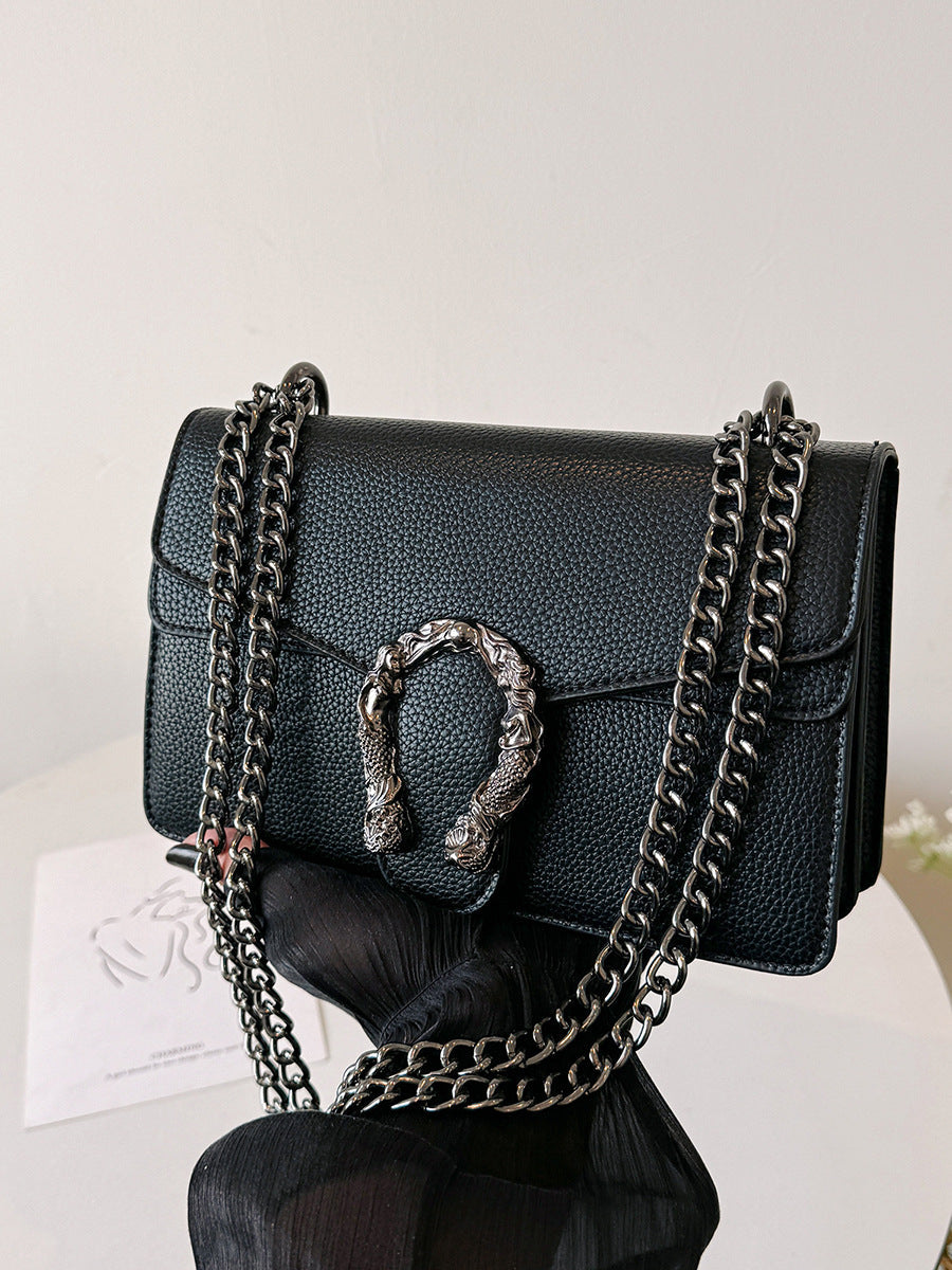 Luxury Chain Shoulder Bag for Women – Retro Stone Texture Medium Crossbody Bag