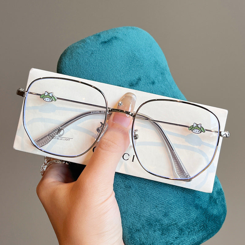 Korean-Style Irregular Metal Frame Glasses – Anti-Blue Light Full-Rim Polygon Eyewear