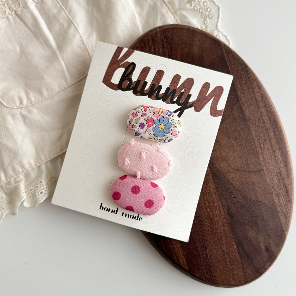 Korean Fabric Baby Hair Clips – Oval Floral BB Clips for Girls (3-pack)