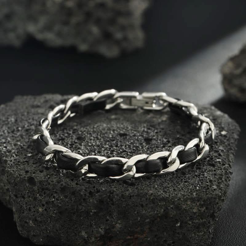 Men’s Trendy Titanium Steel Leather Bracelet – Fashion-Forward Design