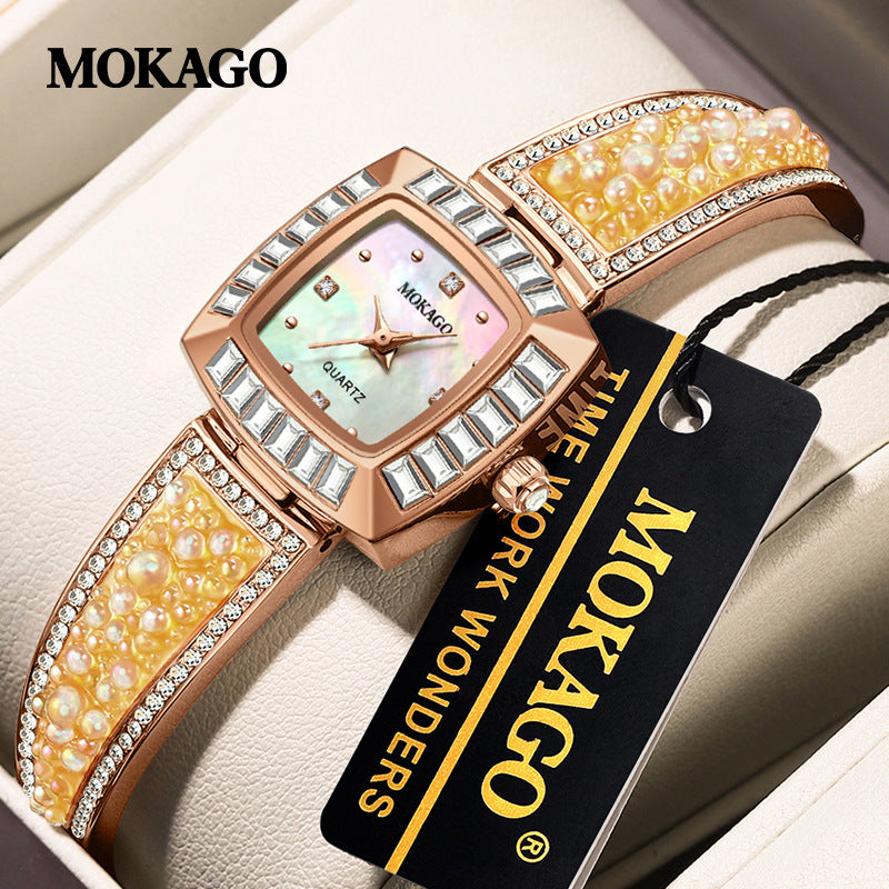 MOKAGO Square Women’s Diamond Watch – Luxury Quartz Waterproof Watch