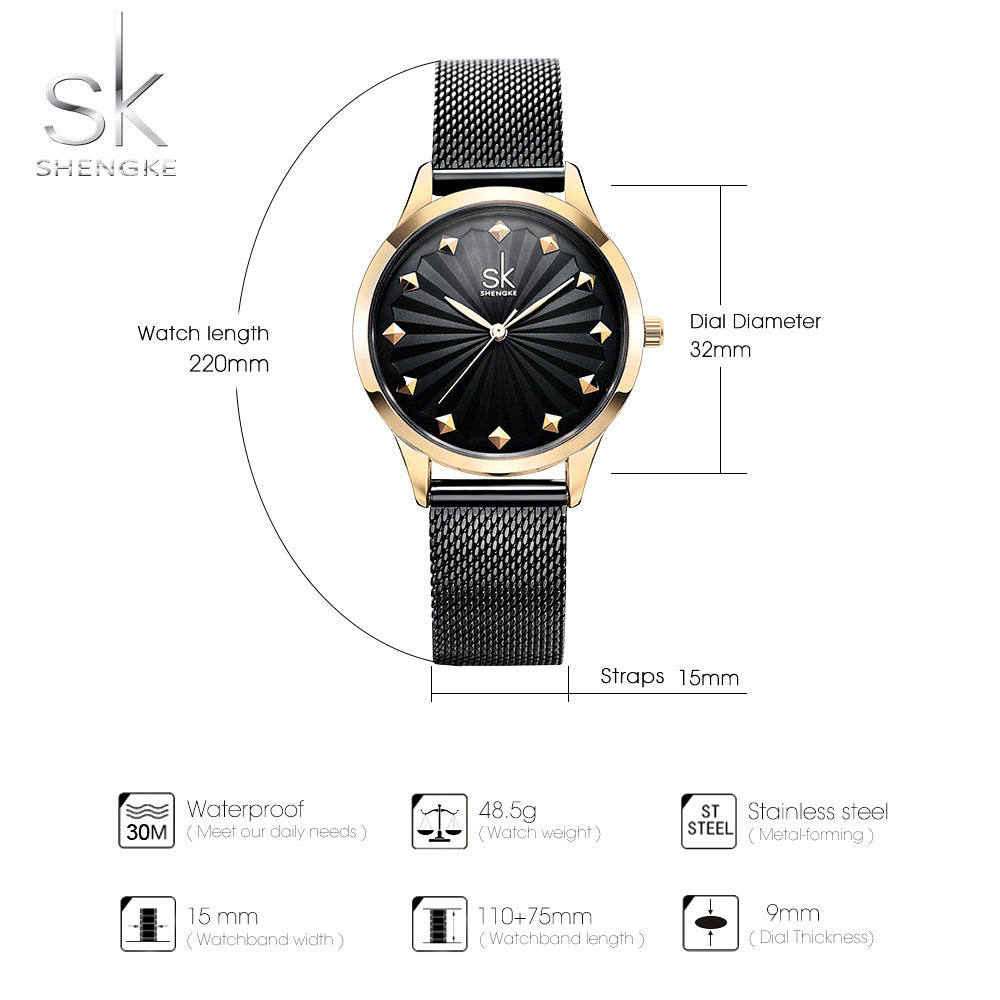 SK Women’s Quartz Watch – Fashion Stainless Steel Wristwatch with Japanese Movement