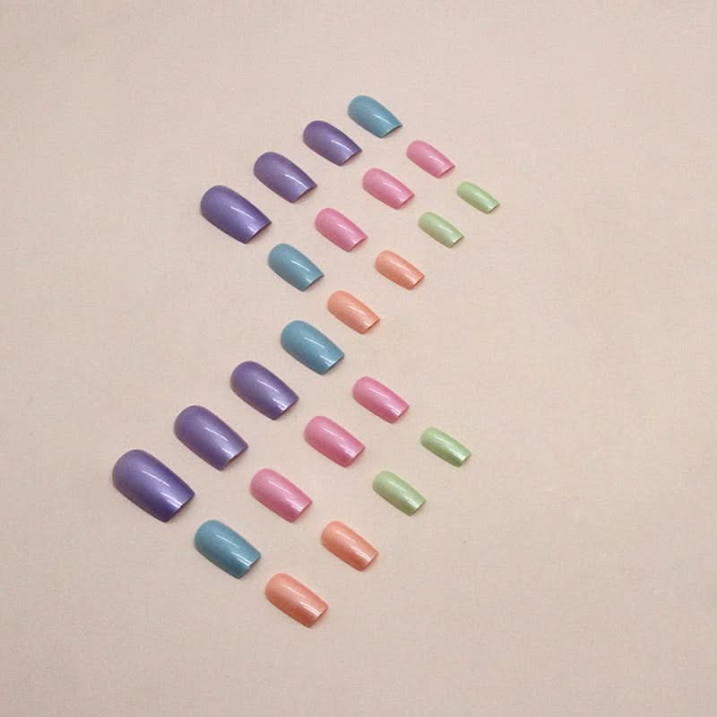 Medium-Length Square Aurora Colorful Summer Nail Art