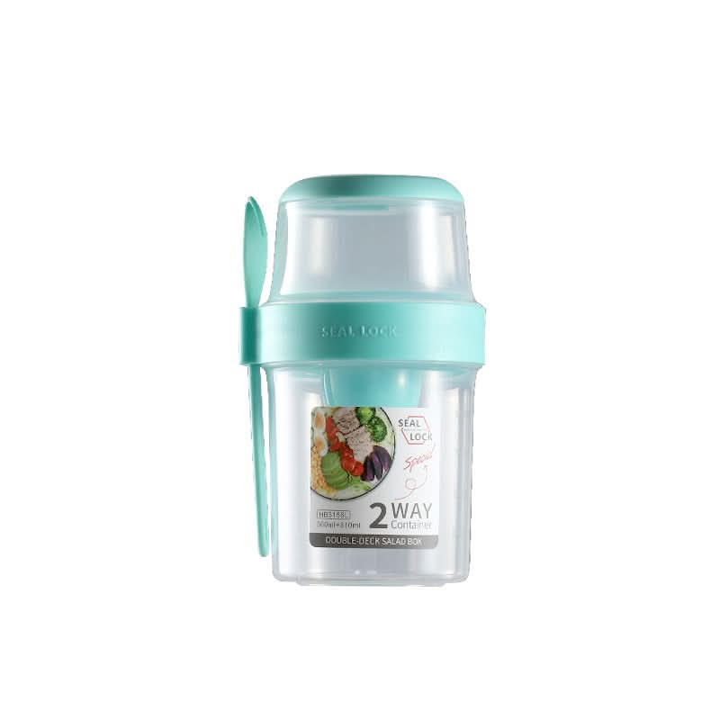 Portable Double-Layer Salad & Oatmeal Cup – With Fork, Microwave-Safe