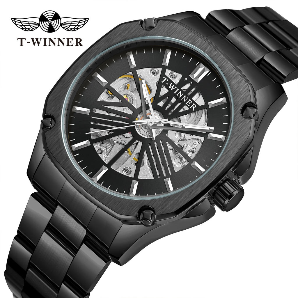 T-Winner Men’s Square Skeleton Automatic Mechanical Watch – Luminous Dial