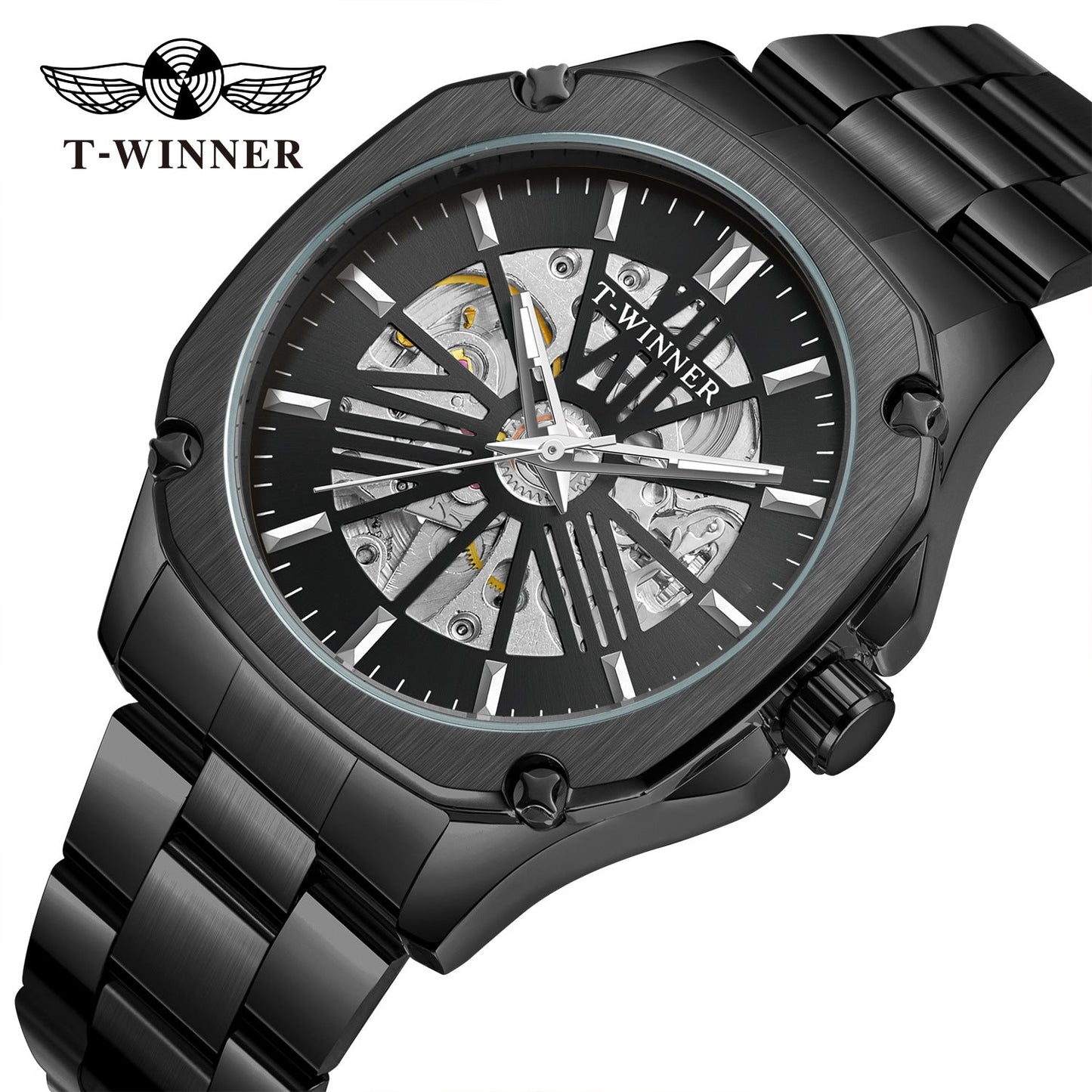 T-Winner Men’s Square Skeleton Automatic Mechanical Watch – Luminous Dial