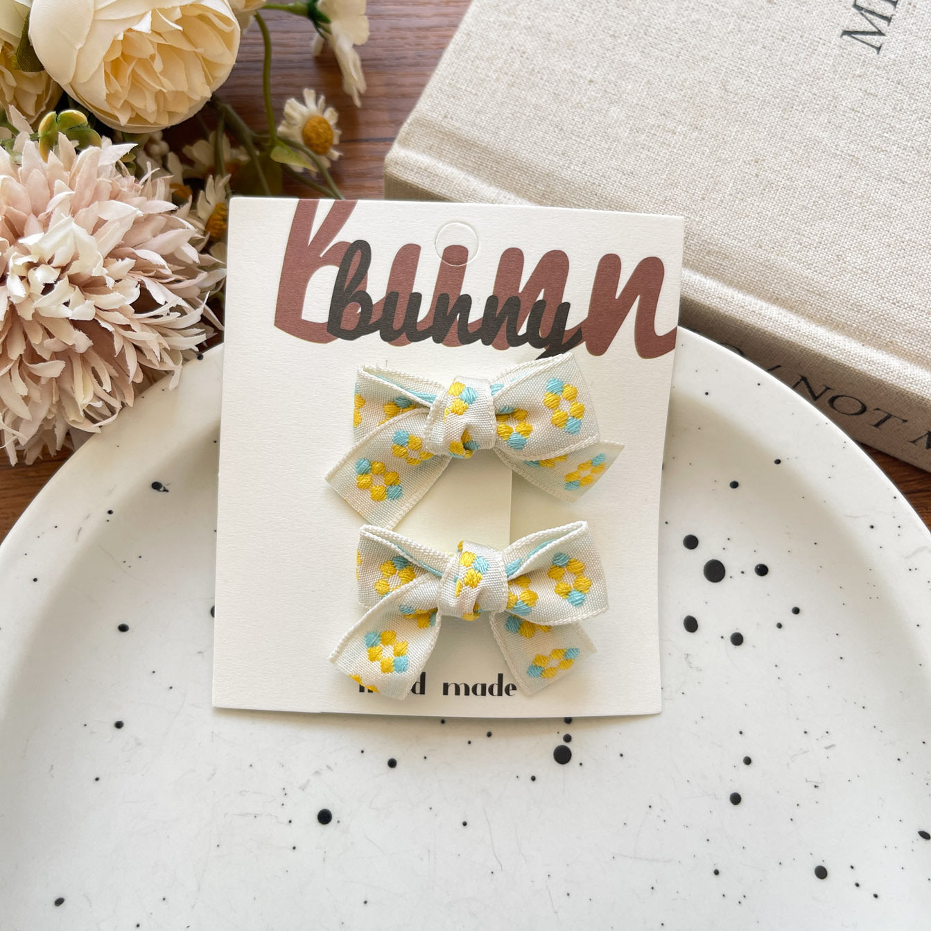 Yellow Bow & Bunny Hair Clips for Girls – Cute Floral & Star Hairpins (1-pair)