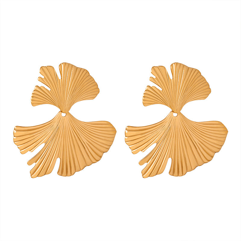 Retro Ginkgo Leaf Earrings for Women – Gold-Plated Titanium Steel, Plant-Inspired Jewelry