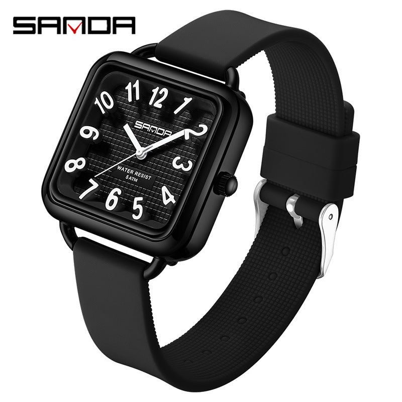 Sanda Luminous Quartz Watch – Waterproof Square Student Exam Watch