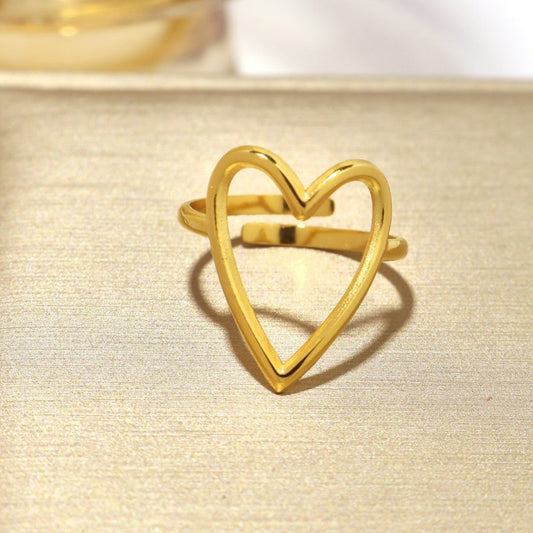 Gold Hollow Heart Ring – Adjustable Stainless Steel Love Ring for Women