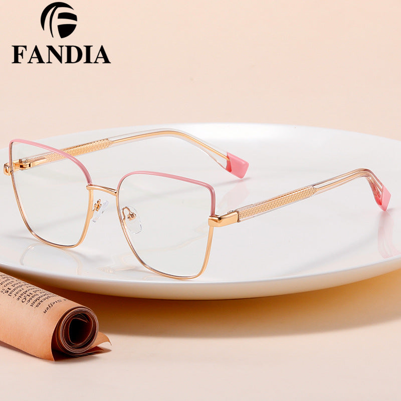 Women's Anti-Blue Light Metal Frame Glasses – Stylish Full-Rim Eyewear for Myopia