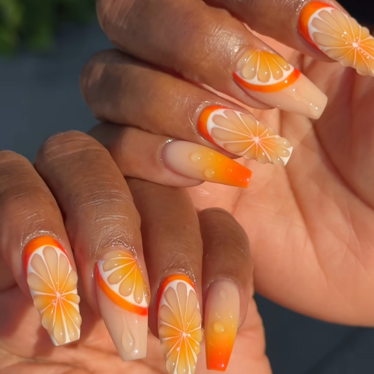 Press-On Nails Orange Ombre Citrus Slice 3D Fruit Design – Glue-On False Nails