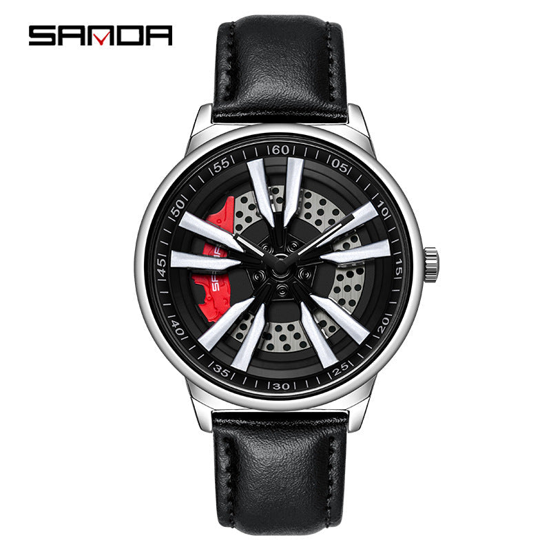Sanda Men’s Leather Strap Quartz Watch – Hollow Dial Analog Wristwatch