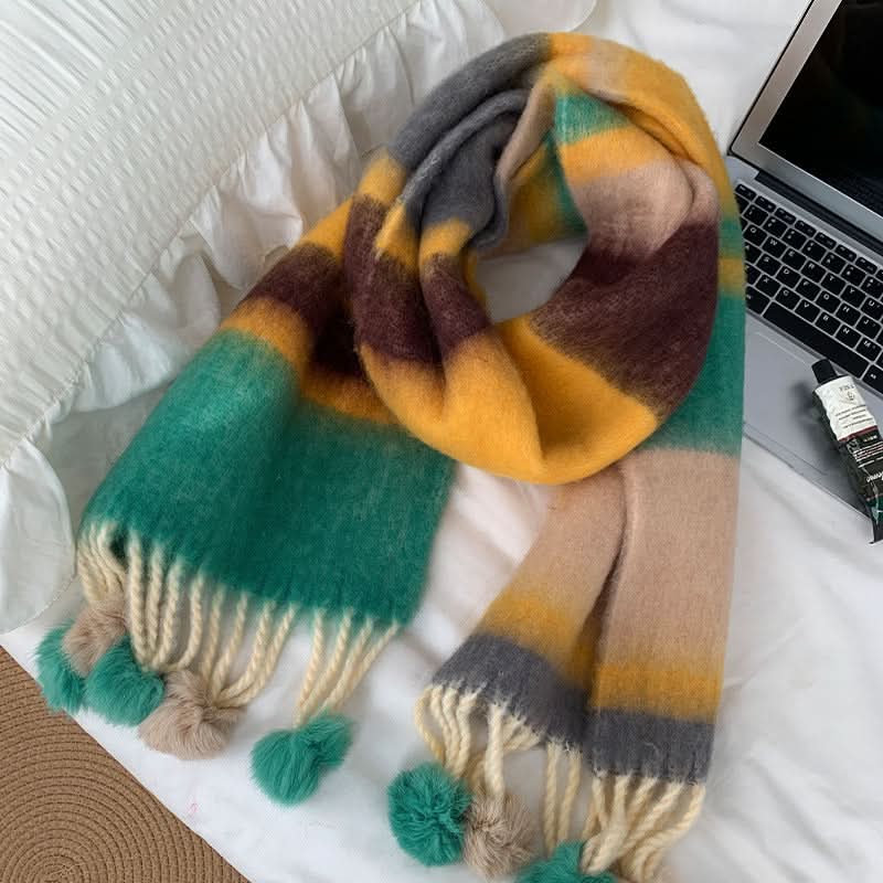 Tassel Plaid Mohair Scarf for Women – Warm & Chic