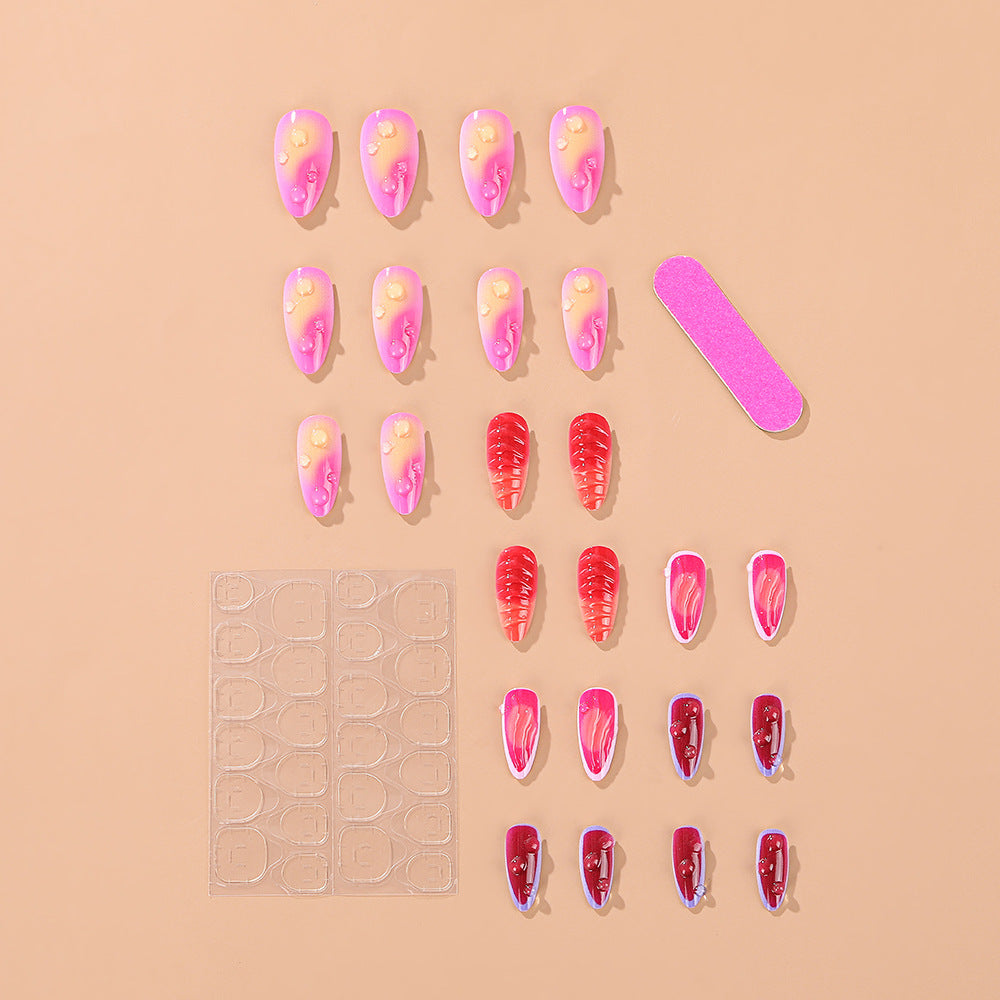 Trendy Almond Press-On Nails – Gradient Gel with Glossy Water Droplet Design Nails