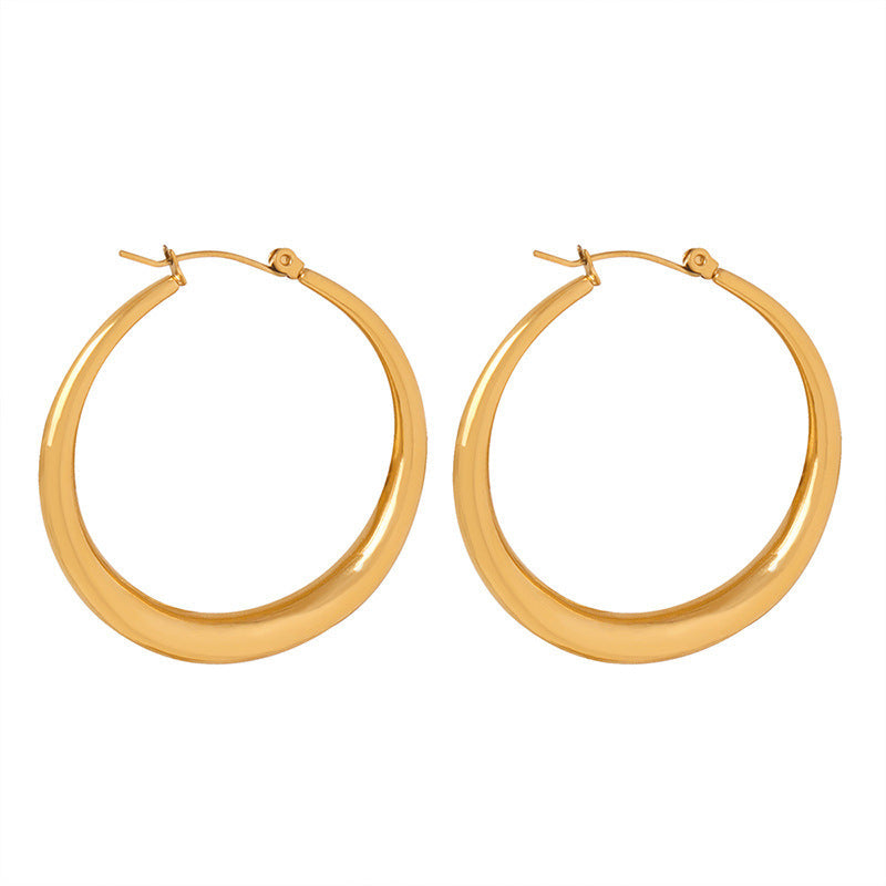 Gold-Tone Large Hoop Earrings for Women – Titanium Steel Statement Jewelry