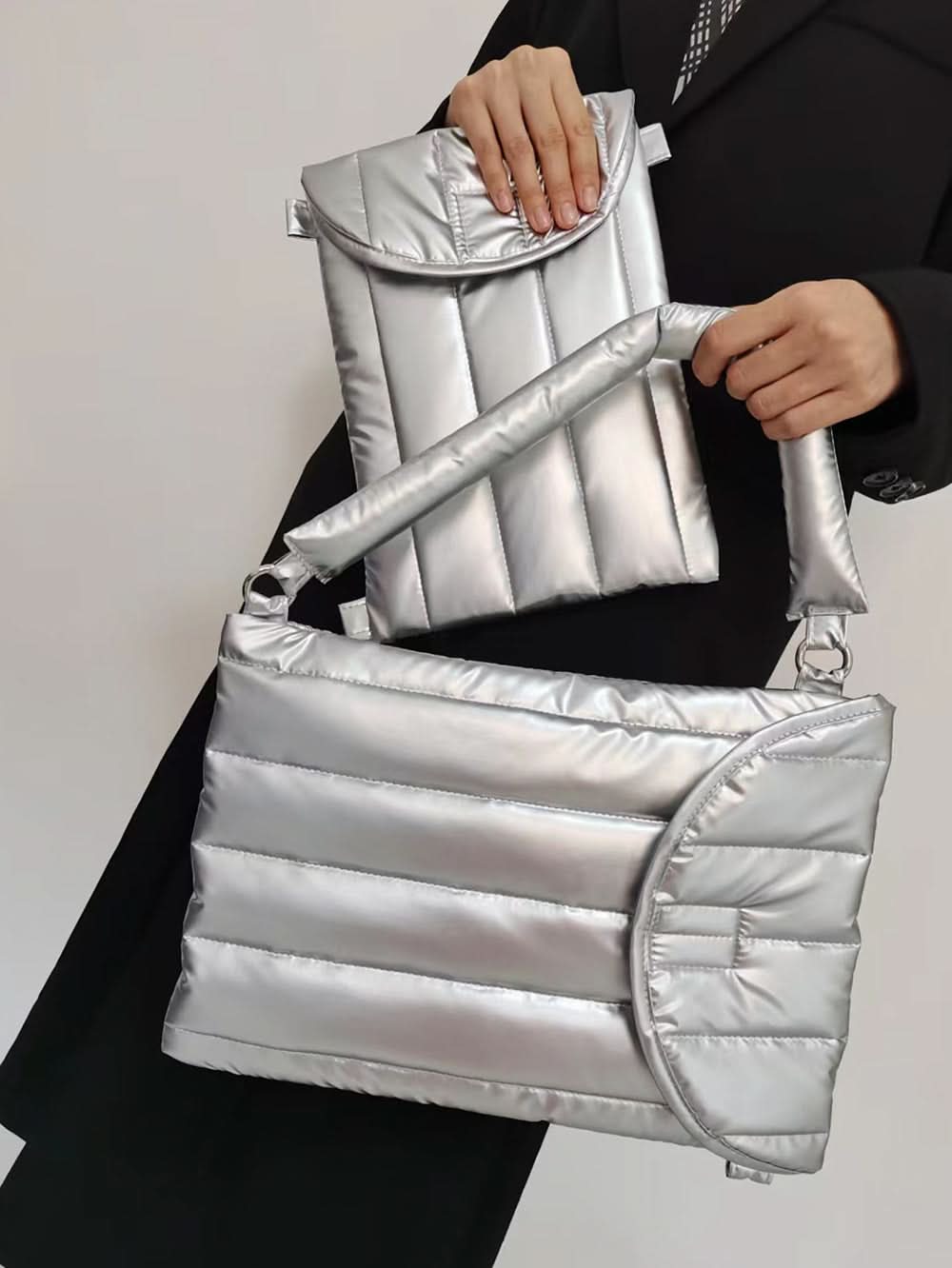 Waterproof Shockproof Nylon Laptop Sleeve Bag - Silver