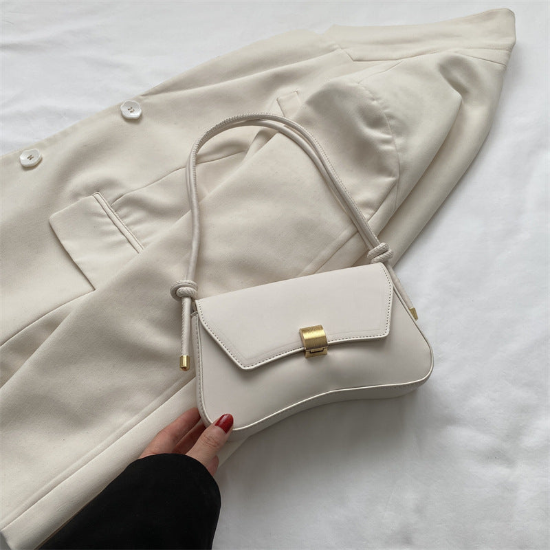 Mini Baguette Shoulder Bag for Women – Retro Underarm PU Handbag with Cover Flap