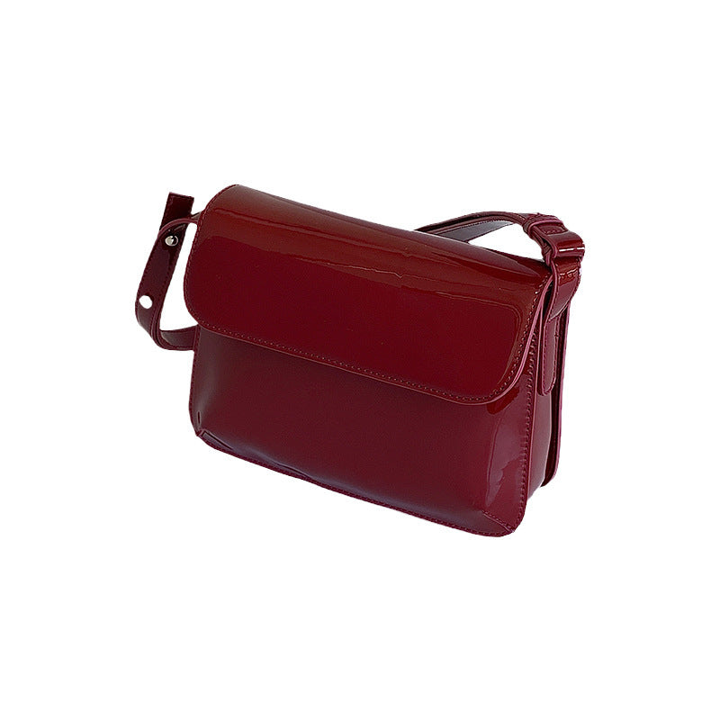 Retro Red Patent Leather Shoulder Bag – Small Square Underarm Bag for Women