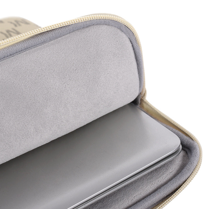 Beige Monogram PU Leather Laptop Sleeve – Waterproof Zipper Case for 11–15” Devices