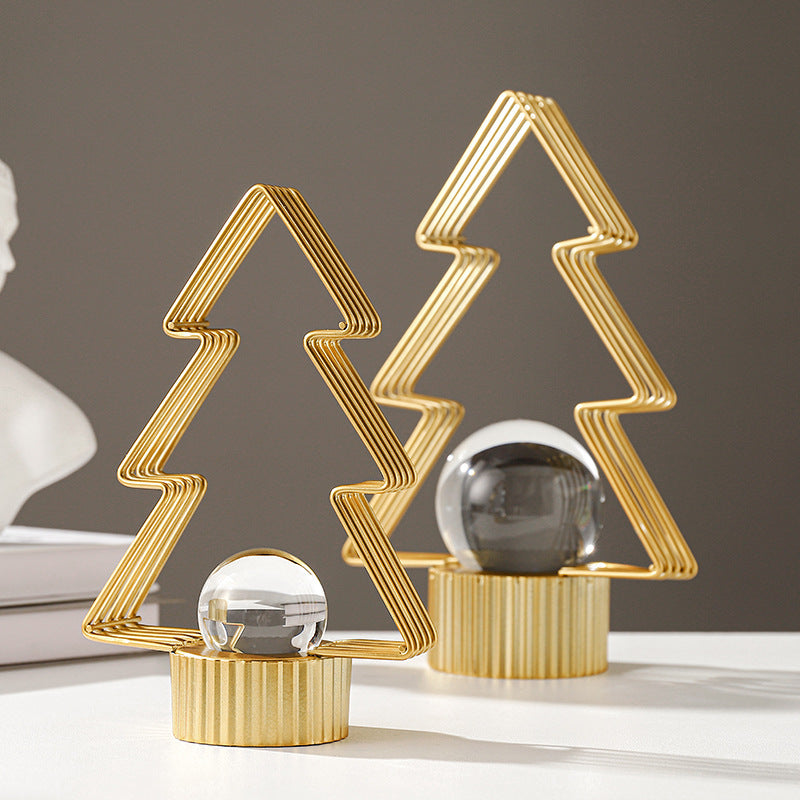 Gold Christmas Tree Ornament – Metal Crystal Ball Home Decor for Living Room