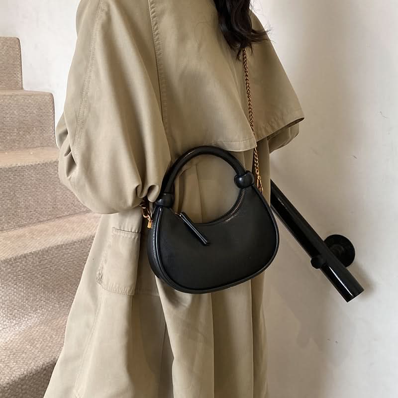 Women’s Crescent Shoulder Handbag – Retro PU Chain Messenger Bag
