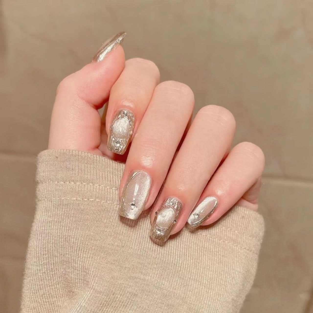 Silver Scepter Buccellati Champagne French Nails