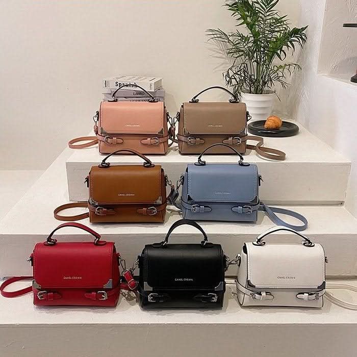 Women's Retro PU Leather Small Square Handbag – With Flap Closure