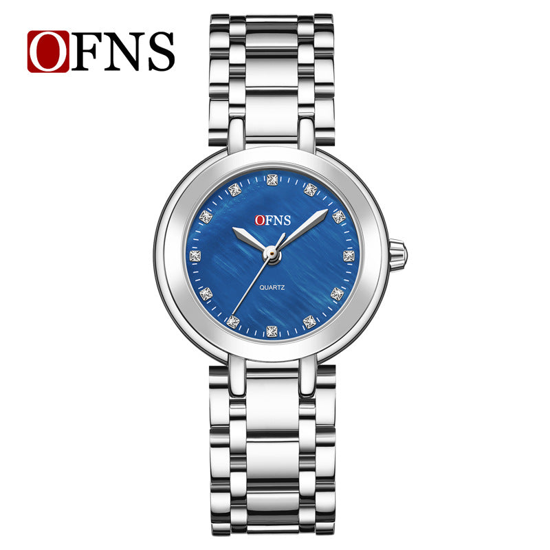 OFNS Diamond Round Pointer Dial Quartz Watch – Waterproof Business Watch for Women