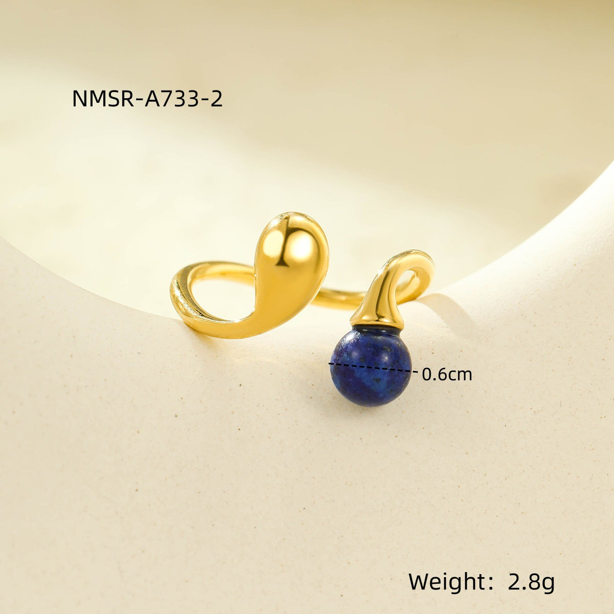 Gold Geometric Stone Ring – Irregular Stainless Steel Open Ring for Women