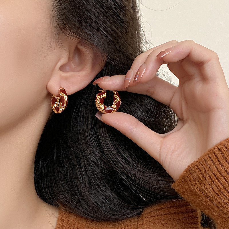 Trendy Enamel Geometric Hoop Earrings for Women – Light Luxury Jewelry