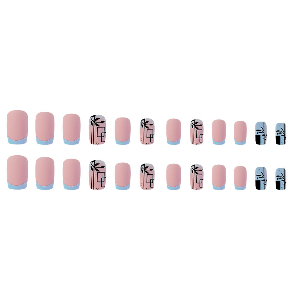 Chic French Press-On Nails – Frosted Medium Square Acrylic in Pink & Blue