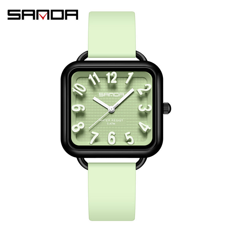 Sanda Luminous Quartz Watch – Waterproof Square Student Exam Watch