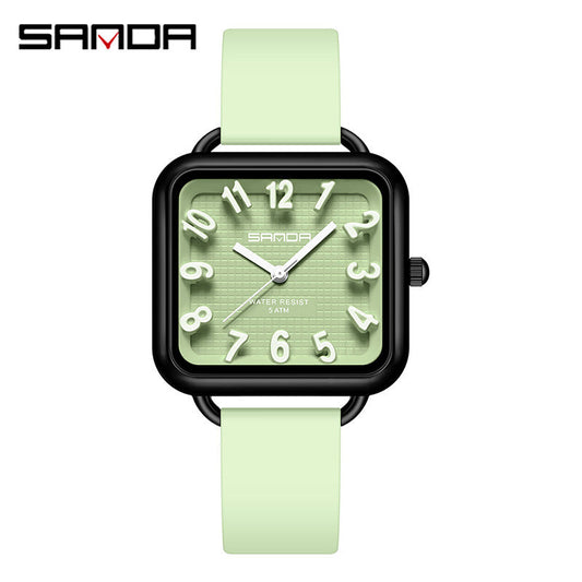 Sanda Luminous Quartz Watch – Waterproof Square Student Exam Watch