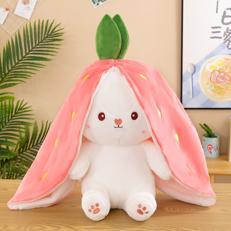 Transforming Strawberry & Carrot Rabbit Plush Toy – Soft Bunny Pillow Doll