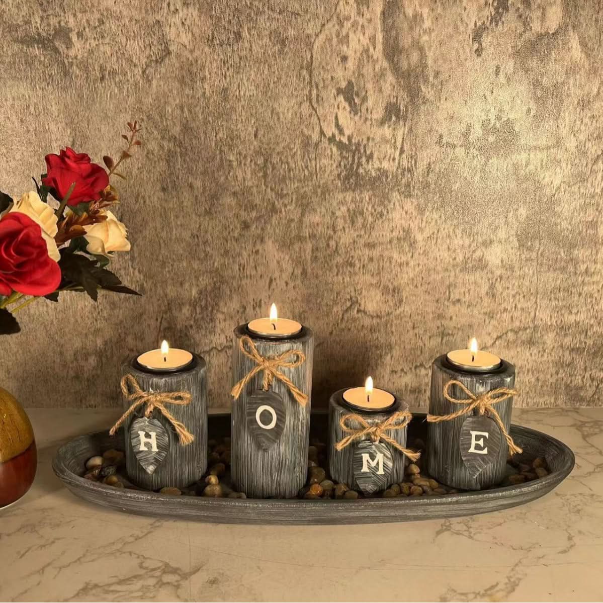 Creative Wooden HOME Candle Holder - Romantic Atmosphere Decoration