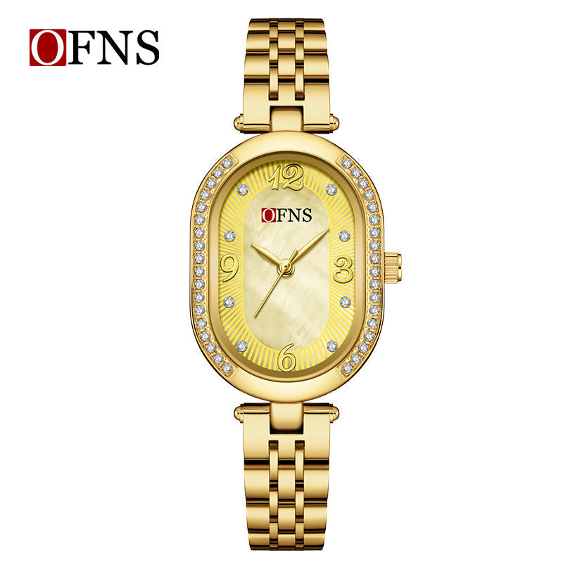 OFNS Diamond Oval Quartz Watch – Waterproof Fashion Watch for Women with Steel Strap