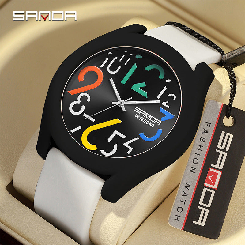 Sanda Digital Quartz Watch – Waterproof Kid's Silicone Strap Watch with Removable Bezel