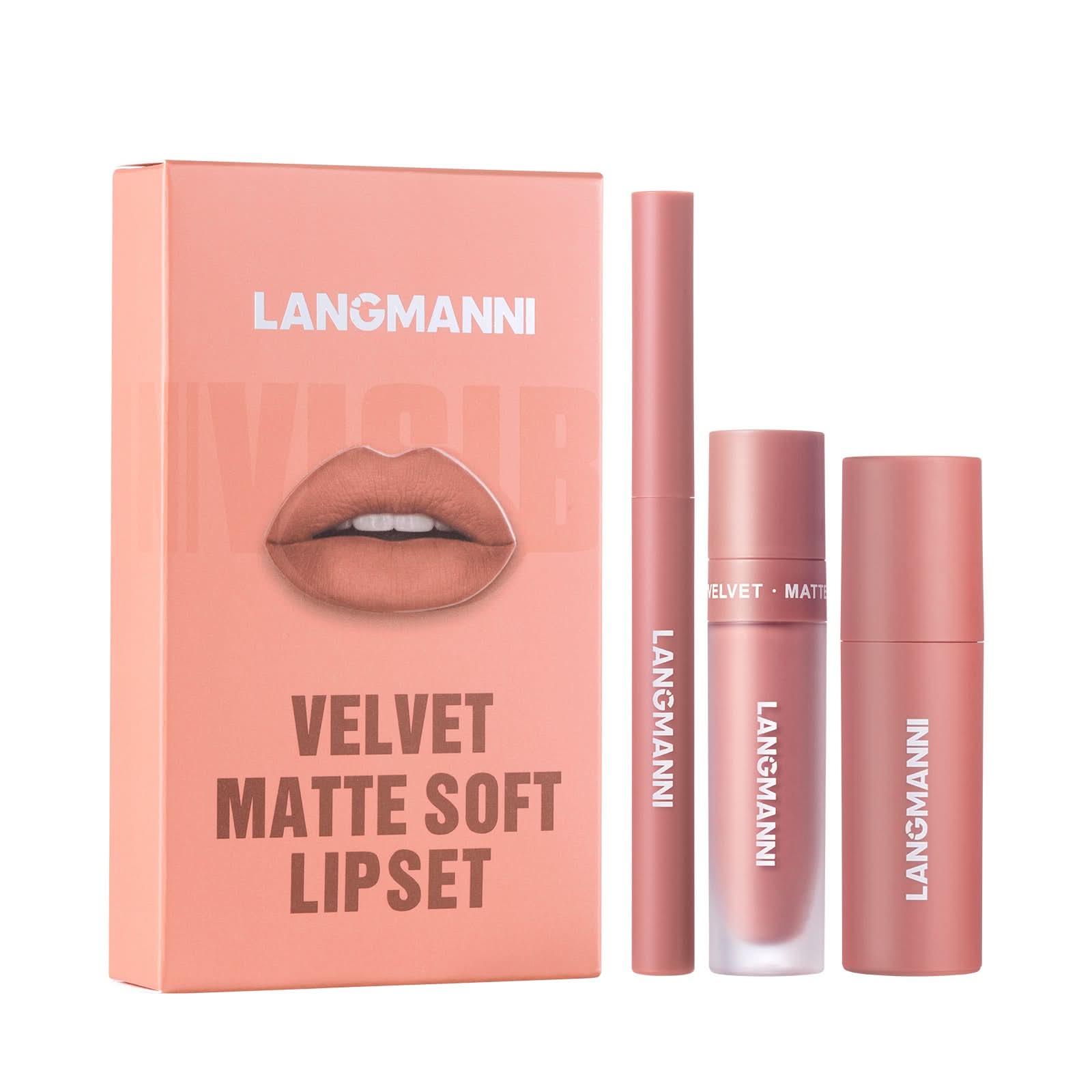 LANGMANNI 3-Piece Lip Kit – Matte Liquid Lipstick & Lip Liner Set