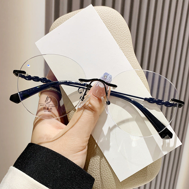 Ultra-Light Frameless Round Glasses – Korean Style Plain Eyewear for Men & Women