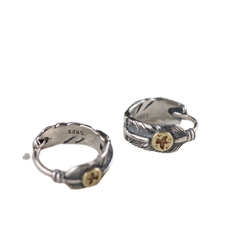 Men’s Retro Feather Hoop Earrings – Silver Flying Bird DesignJewelry