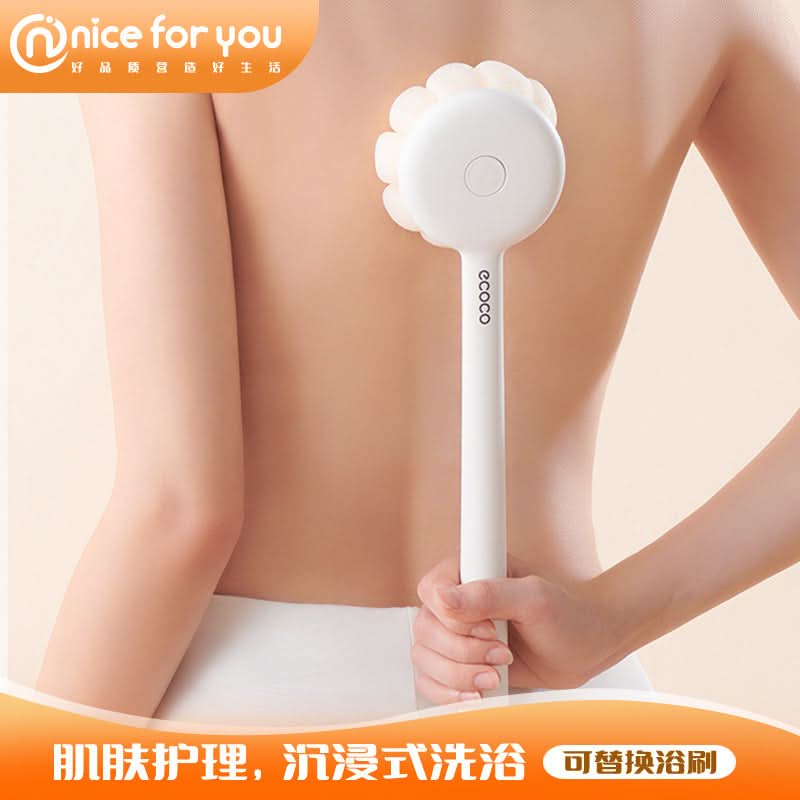 Long-Handled Bath Brush for Back Scrubbing – Soft Bristles & Loofah
