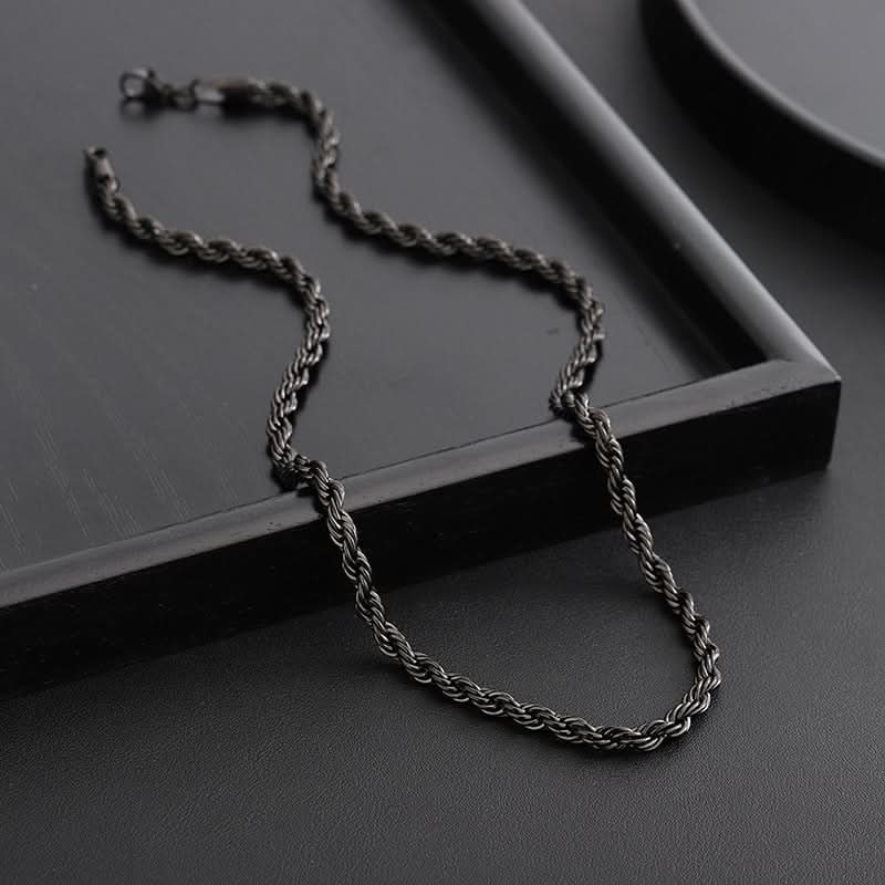 Men’s Black Titanium Steel Twisted Chain Necklace – Minimalist
